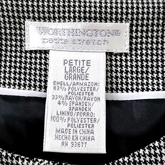 Worthington Black & White Houndstooth Collarless Big Button Blazer, Sz Petite L - Picture 6 of 9